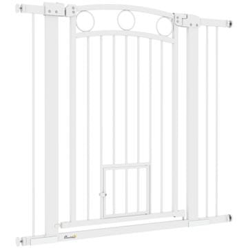 Homestar Vrata za kućne ljubimce, vrata za stepenice s vratima za mačke, 76-104x96 cm, bijela
