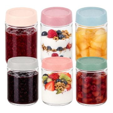 Northix Set od 6 staklenih staklenki za džem s pastelnim poklopcima, 350 ml i 450 ml