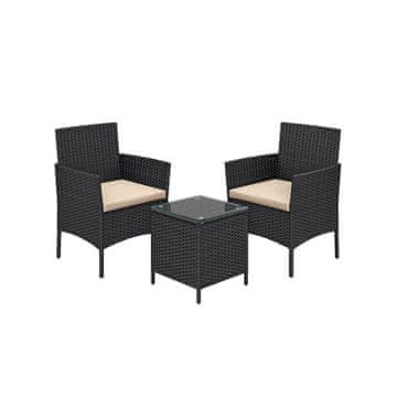Songmics Set vrtnih garnitura za sjedenje s stolom i 2 stolice 56.5x54.5x81.5 cm crne boje