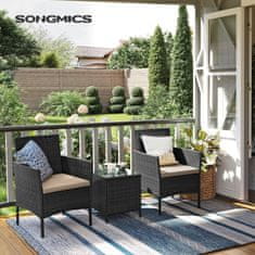 Songmics Vrtni namještaj Set Stol i 2 Stolice 56.5x54.5x81.5 cm Crno-Taupe
