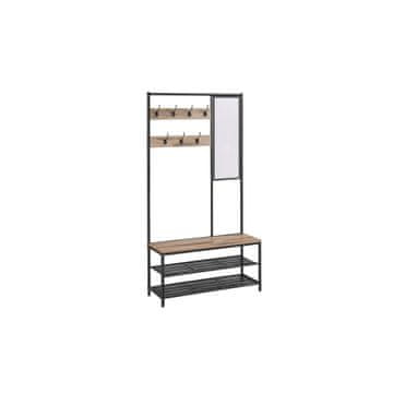 Songmics Vješalica za kapute s kukama, ogledalom i klupom 35x98x180 cm smeđa