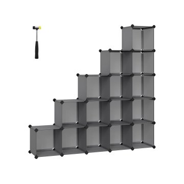 Songmics Modularni stalak za cipele, kockasta polica, 153x31x153 cm, siva