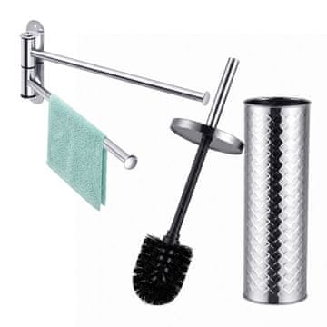 Northix Set za kupaonicu: Držač za ručnike i četka za WC, srebrni