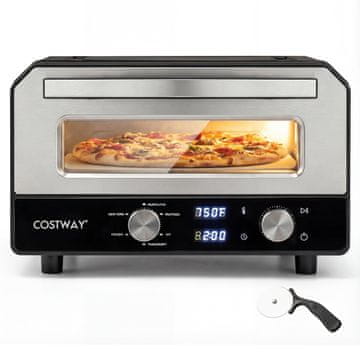 Northix Električna unutarnja peć za pizzu, 30 cm, 6 unaprijed postavljenih programa, crna