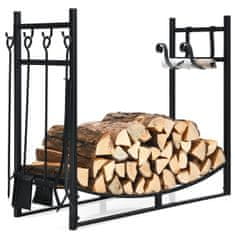 Northix Robusni stalak za ogrjev i set alata s držačima za potpalu i lopatom 91x33x76cm crni