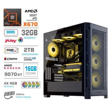 MEGA TWR S11 računalo, AMD Ryzen 7-9700X, 32GB, SSD2TB, RX9070 XT, FreeDOS