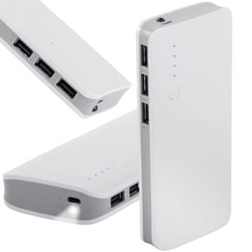 Prijenosna baterija od 10000 mAh s LED svjetlom i 3x USB 2.1 powerbankom u bijeloj boji