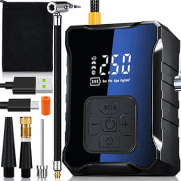Dexxer Prijenosni LED električni kompresor s baterijom od 3600 mAh, USB do 10 bara i LCD-om