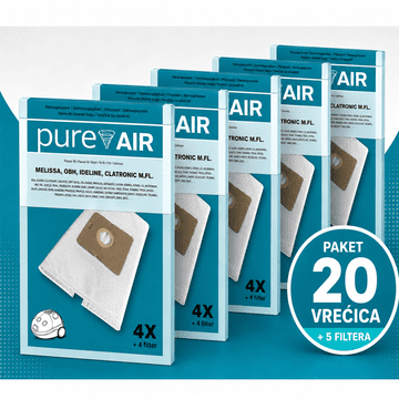Pure Air vrećice za usisavače za pure air, MELISSA, OBH, IDELINE i CLATRONIC – 20 vrećica + 5 filtara