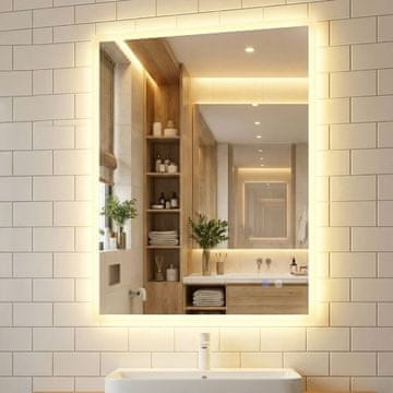 Northix LED ogledalo za kupaonicu 80x60 cm, protiv zamagljivanja, prigušljivo u 3 boje