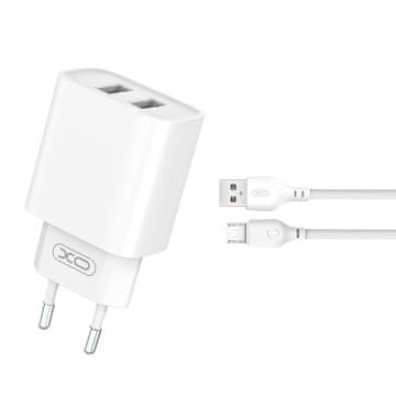 XO TelForceOne XO CE02C mrežni punjač, 2x USB, 2.1A, bijela + MicroUSB kabel