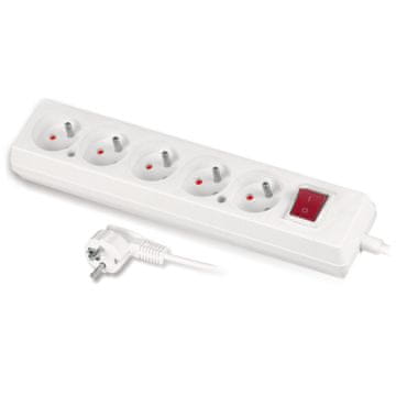 slomart Produžni kabel s 5 SCHUKO utičnica, prekidač, 3 m, bijeli