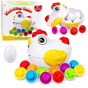kura Edukacijska kokoš LEAN TOYS s 12 jajašca, sortiranje oblika i boja