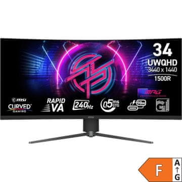 Monitor MPG 346CQRF X24 34" / UWQHD / 240Hz / 0,5ms / zakrivljen / HDR400 / USB-C 98W / podesiv po visini / crni