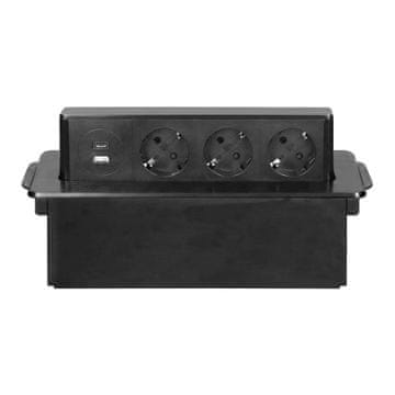 slomart PLASTROL ugradna utičnica, 3x Schuko, 1x USB-A, 1x USB-C, crna