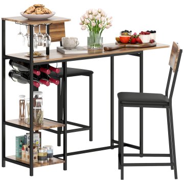 Homestar Set barskog stola 3 dijela s držačem za vino i 2 barske stolice 140x40x116 cm smeđa