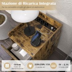 Costway Noćni ormarić 40x32x60 cm rustikalno smeđi s 2 ladice i USB priključcima