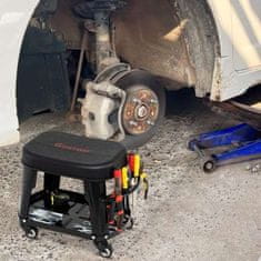 Costway Pokretni stolac za radionicu s prostorom za pohranu, uklonjivim sjedalom, pladnjem, držačem alata, nosivost 136 kg, crni