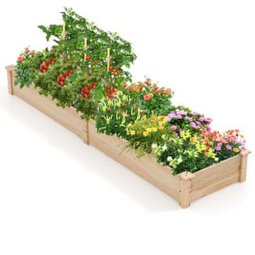 Costway Povišeni drveni vrtni krevet s 2 kutije za biljke i pregradama 228x62x25 cm prirodni