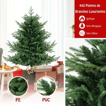 Costway Umjetno božićno drvce 135 cm 442 vrhova grana 160 LED svjetala tople bijele boje