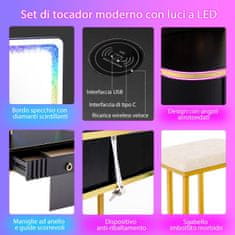 Costway Toaletni stol s 7 dinamičnih i 7 statičnih podesivih LED svjetala crni