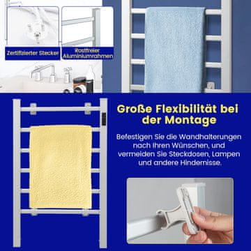 Costway Električni grijač za ručnike s 8-satnim tajmerom, zaštitom od pregrijavanja, LED zaslonom, aluminij