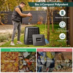 Costway Vrtni komposter 380L s poklopcem i podesivim ventilima crni