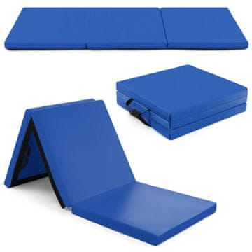 Costway 6 x 2 ft trodijelna gimnastička prostirka s ručkama i uklonjivim navlakom na patentni zatvarač, tamnoplava