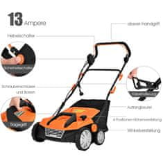 Costway Električni aerator za travnjak 1800W, 2 razine dubine rada, 67x58x86-104 cm, narančasti