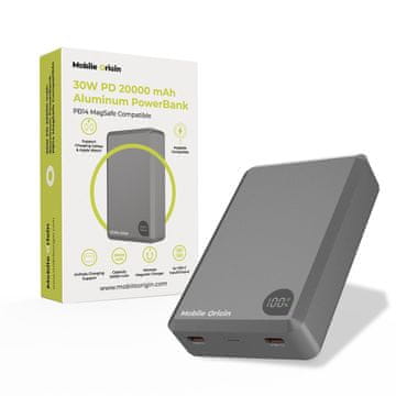 Mobile-origin PB14 punjiva PowerBank baterija, 20000 mAh, 30 W, 3 u 1, siva (MO-30WPD-PB14)