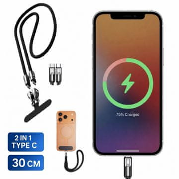 Cool Mango 2 u 1 mobilni podatkovni kabel za zapešće za punjenje i prijenos podataka, Type-C, 240 W - LanyCable