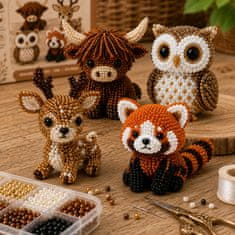 Vixson DIY komplet za izradu 3D životinja od perlica, 4 figurice, kreativni set za rukotvorine s priborom | ANIBEAD Šumski prijatelji