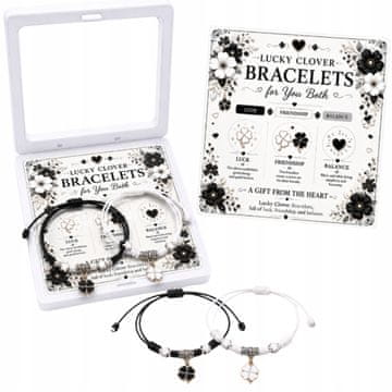 Narukvice Lucky Clover crno-bijele, set od 2 s karticom