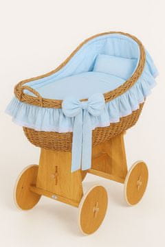 MY SWEET BABY Carina Wicker Moses košara s pletenom šupom - prirodna + plava posteljina