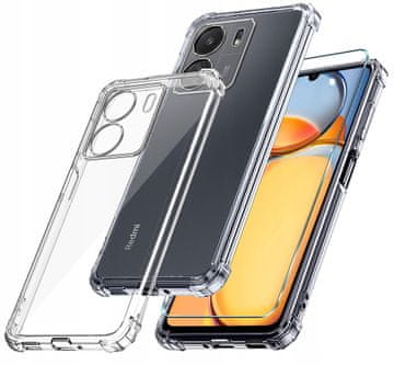 Futrola za Xiaomi Redmi 13C 4G / Poco C65, prozirna, otporna na udarce, stražnja strana + staklo