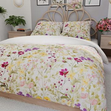 Florina - Set posteljine od satena - bijela s pastelnim nijansama - cvijeće - 160x200 cm
