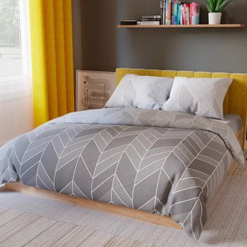 Nitta - Set posteljine od satena - siva i bijela - geometrijski uzorak - 220x200 cm