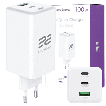 Novi GaN QC PD zidni punjač 1x USB-A 30W 2x USB-C 100W MD-10083Z