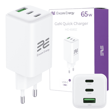 Novi GaN 65W USB-A + 2x USB-C QC PD zidni punjač MD-6583Z