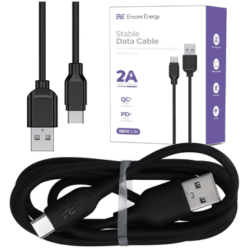 Novi USB-A USB-C 2A QC PD kabel za punjenje i prijenos podataka 100 cm crne boje EE40-C