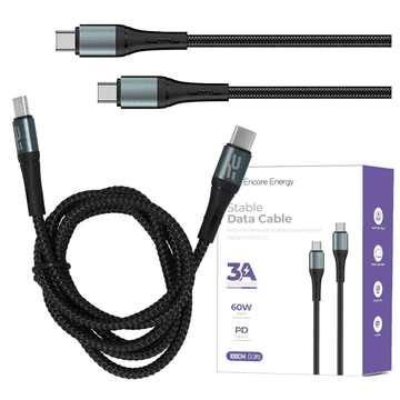 Novi USB-C x2 3A kabel QC PD 60W kabel za punjenje i prijenos podataka 100 cm pleteni crni EE103-CC