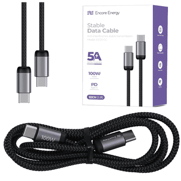 Novi USB-C x2 5A kabel QC PD 100W kabel za punjenje i prijenos podataka 100 cm pleteni crni EE121-CC-1M