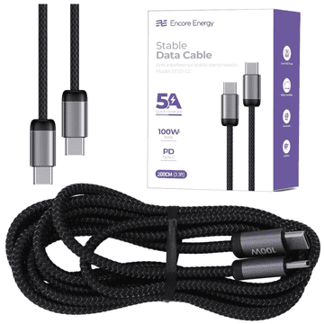 Novi USB-C x2 5A kabel QC PD 100W kabel za punjenje i prijenos podataka 200 cm pleteni crni EE121-CC-2M