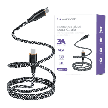 Novi USB-C magnetski kabel x2 QC PD 3A 60W kabel za punjenje i prijenos podataka 100 cm pleteni crno-bijeli EE126-CC