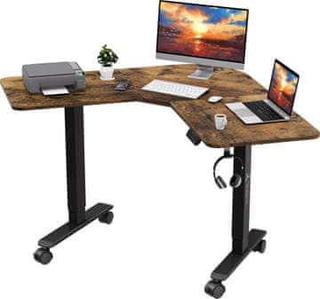 Novi WorkBase 1206L kutni stol s električnim podešavanjem visine, ručka 120x120 cm, rustikalni hrast