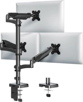 Novi TriHighFlexMount stolni nosač za tri monitora 13-32" ergonomski podesivi okretni TRD-BLK-Hi3AL