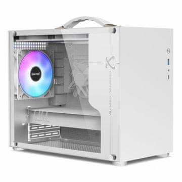 Mikro ATX kućište za računalo, prijenosno kućište, RGB stakleni ventilatori, USB-C. Bijela. Model PV100-CASE