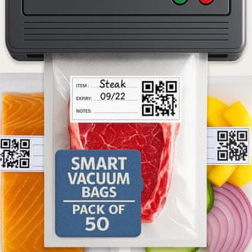 Nikcorp Tilspark Pametne Vrećice za Vakuumsko Pakiranje 20x30 cm s QR Kodom, 50 Komada, Bez BPA, Otporne na Probijanje, Pogodne za Kuhanje Sous-vide i Zamrzivač, Kompatibilne s Većinom Zavarivača