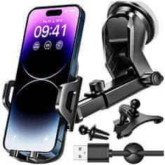 3-u-1 držač za telefon u automobilu za vjetrobransko staklo, rešetku, armaturnu ploču, kokpit + organizator