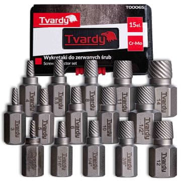 Tvardy Izvlakači za slomljene vijke, 15 komada, Cr-Mo (20)